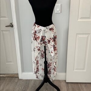 Roxy White and Brown Floral Maxi Skirt